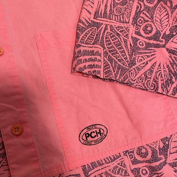 VINTAGE 80's 90's Pacific Coast Highway Pink Button Up Shirt Neon Tribal Surf L - Picture 6 of 8